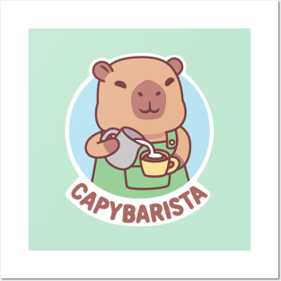 Cute Capybara Barista And Coffee Funny Pun Posters and Art